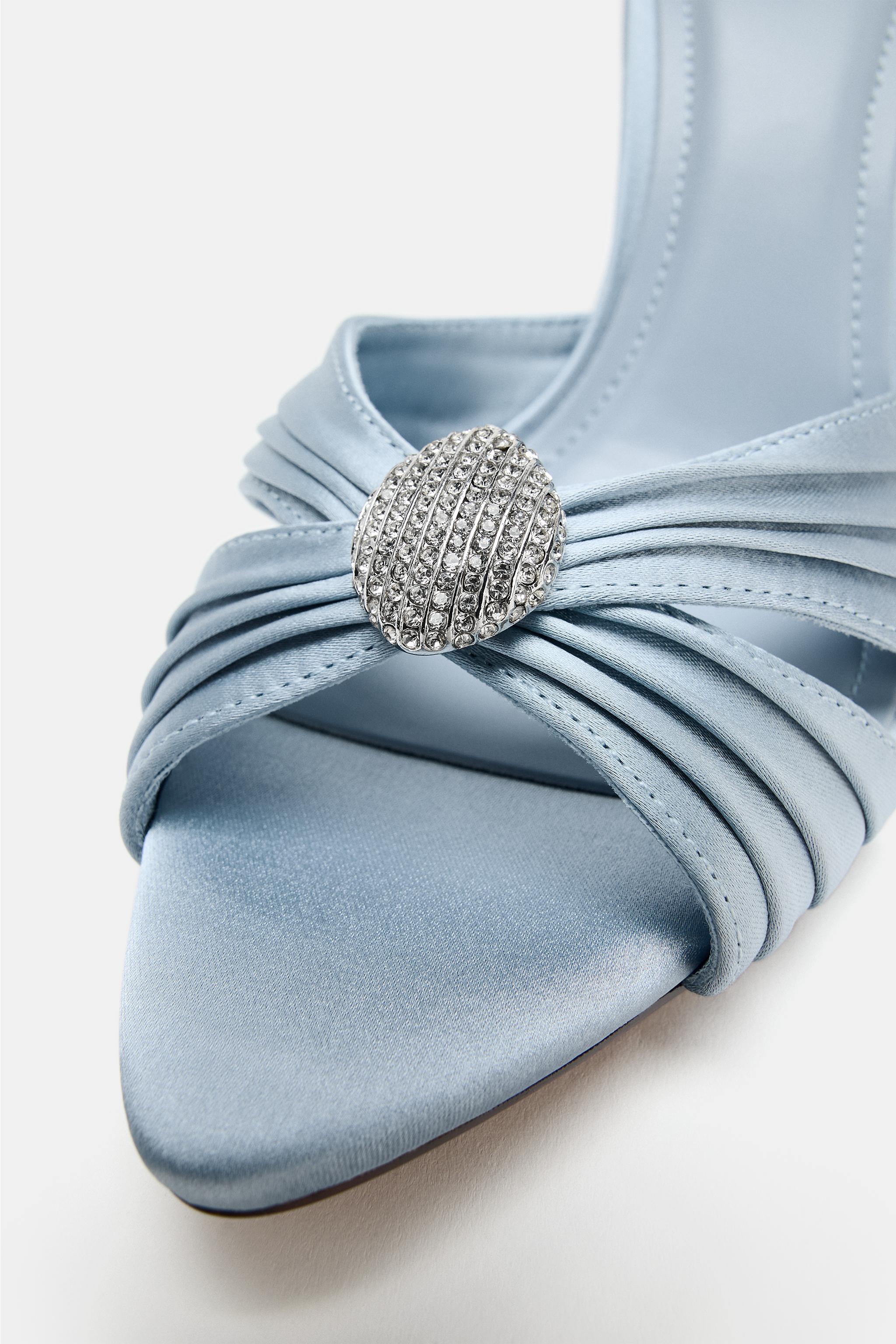 SATIN-EFFECT EMBELLISHED HEELED SANDALS